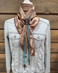35X35" Solid Tan Wild Rag / Scarf - Leather Slide and Bolo Tie