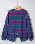 Stripe Overlap Drop Shoulder Pullover Sweatshirt