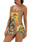 Vintage Cowgirl Collage Skirted Swim Suit