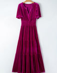 Velvet Shirred Waist Tiered Maxi Dress
