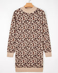 Leopard High Neck Long Sleeve Sweater Dress