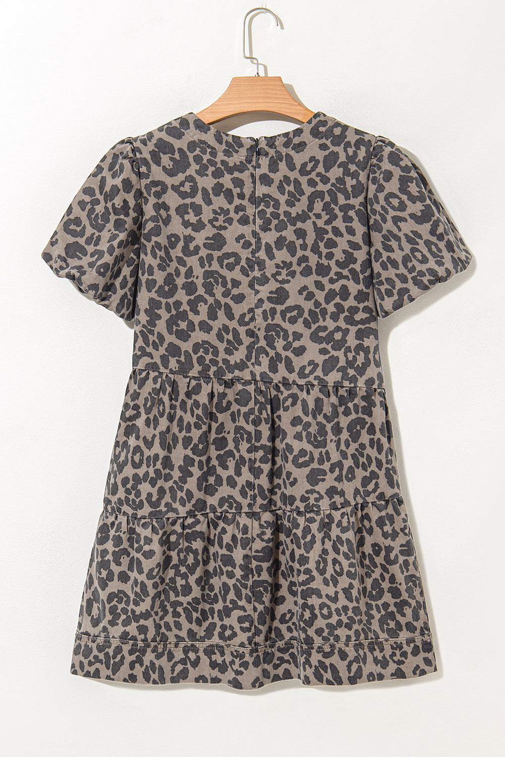 Zaylee Denim Leopard Short Puff Sleeve Mini Dress