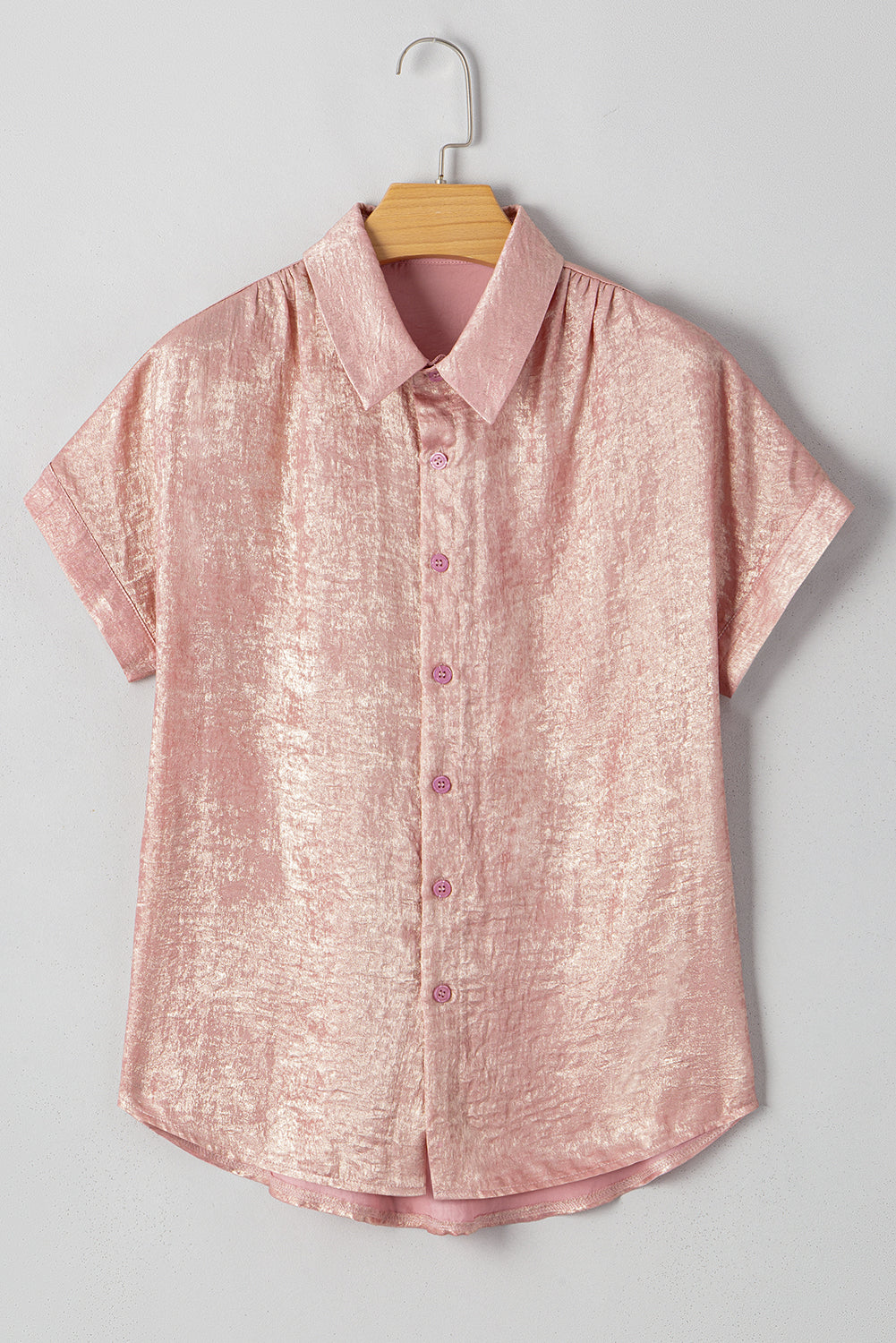 Kiana Metallic Buttoned Loose Fit Short Sleeve Shirt