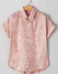 Kiana Metallic Buttoned Loose Fit Short Sleeve Shirt
