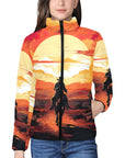 Sunset Cowboy Desert Women's Puffy Bomber Jacket