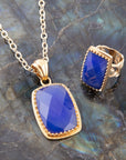 Filigreed Blue Agate Golden Pendant Necklaces