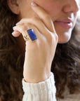 Filigreed Blue Agate Golden Statement Ring