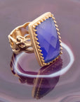 Filigreed Blue Agate Golden Statement Ring