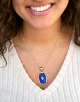 Filigreed Blue Agate Golden Pendant Necklaces