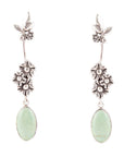 Floral Linear Drop Green Turquoise and Sterling Silver Earrings