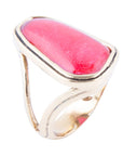 Pink Fuchsia Agate and Golden Abstract Ring