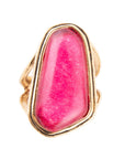 Pink Fuchsia Agate and Golden Abstract Ring