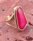 Pink Fuchsia Agate and Golden Abstract Ring