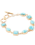 Genuine Blue Turquoise Hammered Golden Link Bracelet