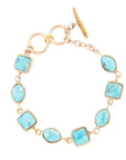 Genuine Blue Turquoise Hammered Golden Link Bracelet