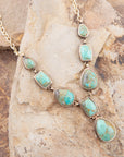 Genuine Blue Turquoise Roped Golden Bronze Y Necklace