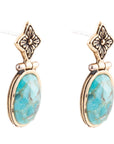 Golden Flower and Blue Turquoise Drop Earrings