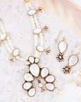 Golden Flower and White Mother of Pearl Drop Earrings