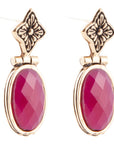 Golden Flower Pink Agate Drop Earrings