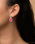 Golden Flower Pink Agate Drop Earrings