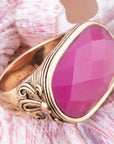 Golden Flower Pink Agate Statement Ring
