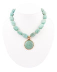 Green Amazonite Golden Lotus Pendant Necklace