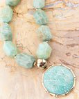 Green Amazonite Golden Lotus Pendant Necklace
