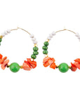 Green and Orange Coral Golden Hoop Earrings