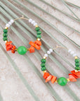 Green and Orange Coral Golden Hoop Earrings