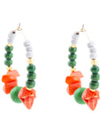 Green and Orange Coral Golden Hoop Earrings