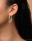 Green and Orange Coral Golden Hoop Earrings