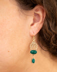 Green Onyx and Golden Drop Earrings