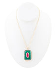 Green Onyx Stacked Red Quartz Golden Pendant Necklace