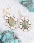 Green Turquoise and White Mother of Pearl Golden Bronze Drop Earrings