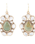 Green Turquoise and White Mother of Pearl Golden Bronze Drop Earrings