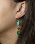 Grotto Green Agate Colorful Golden Drop Earrings