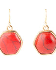 Hexagon Red Howlite Earrings