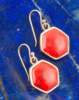 Hexagon Red Howlite Earrings