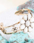 Hibiscus White Mother of Pearl and Golden Cuff Bracelet