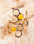 Honeycomb Yellow Agate Golden Ring