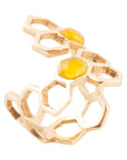 Honeycomb Yellow Agate Golden Ring