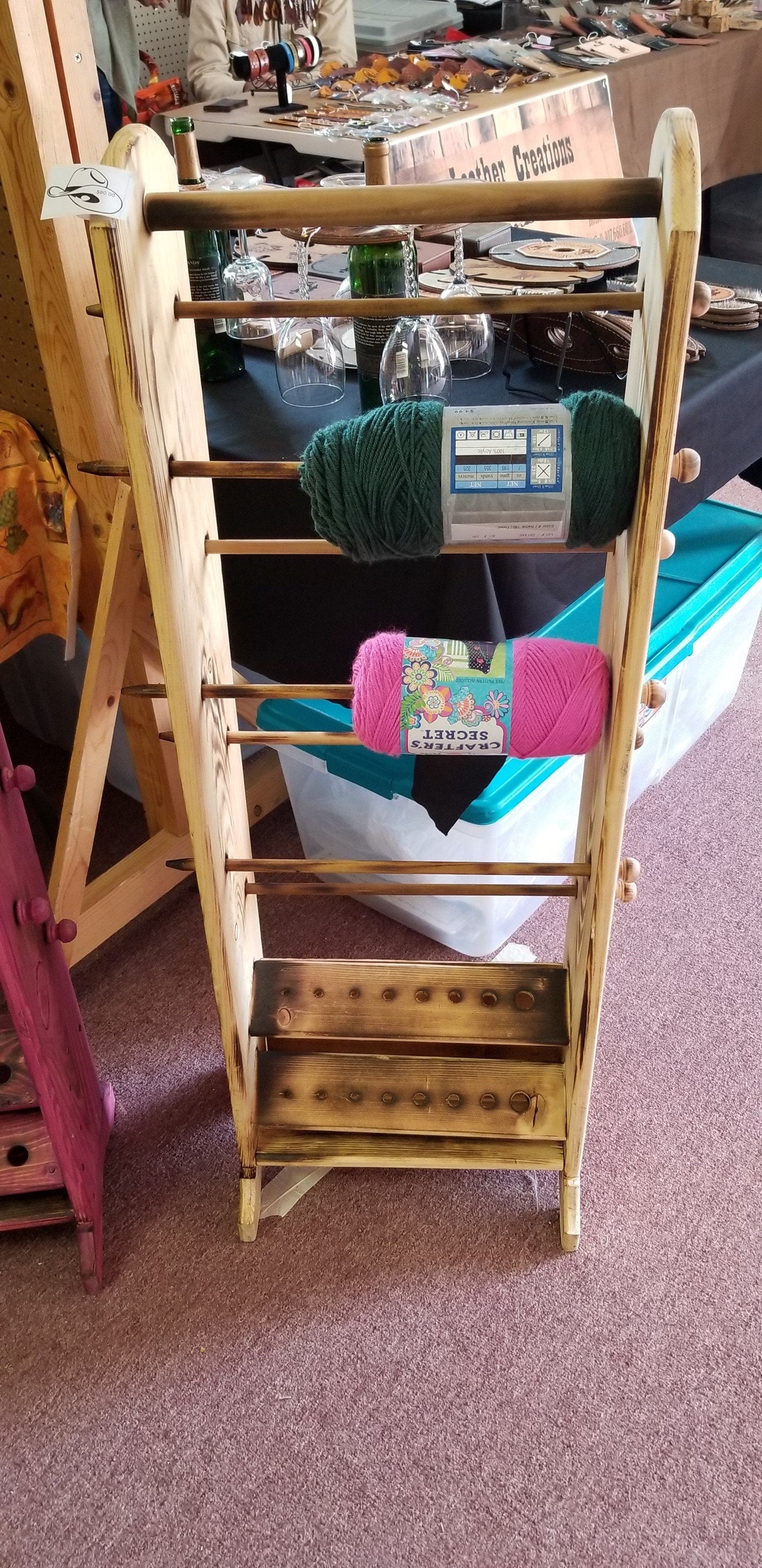 7 Skein Yarn Holder &amp; Organizer | Wooden Yarn Rack | Knitting &amp; Crochet Storage | Handcrafted Craft Room Decor | Yarn Spool Display