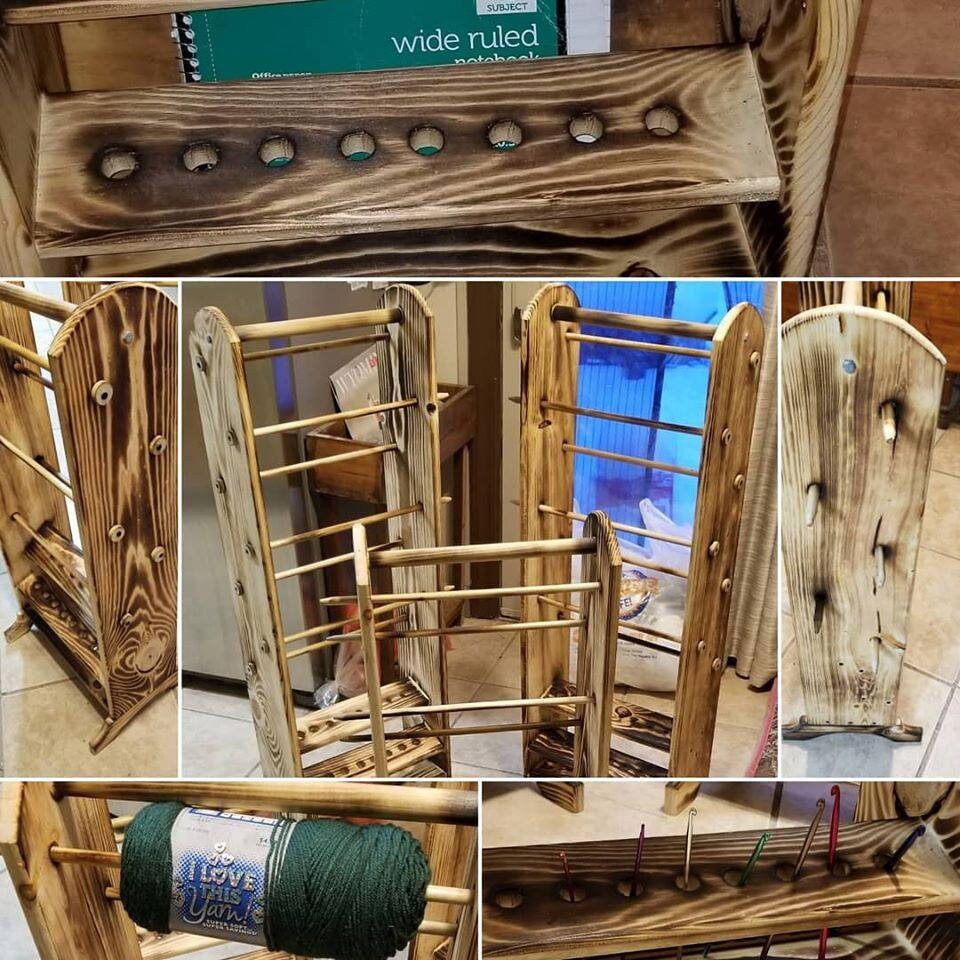 5 Skein Yarn Holder &amp; Organizer | Wooden Yarn Rack | Knitting &amp; Crochet Storage | Handcrafted Craft Room Decor | Yarn Spool Display