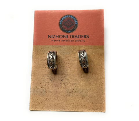 Navajo Hand Made Sterling Silver 3/4” Hoop Earrings