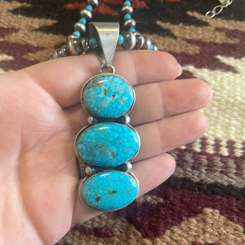 Navajo Sterling Silver Turquoise Necklace-Unique Pendant by Kathleen G