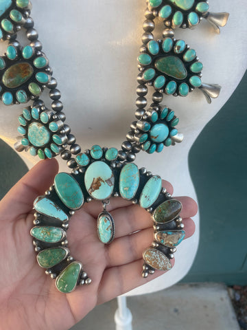 Navajo Sheila Becenti Carico Lake, Royston Turquoise & Sterling Squash Blossom Set