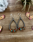 Sterling Silver Pearls earrings teardrop with turquoise and corral