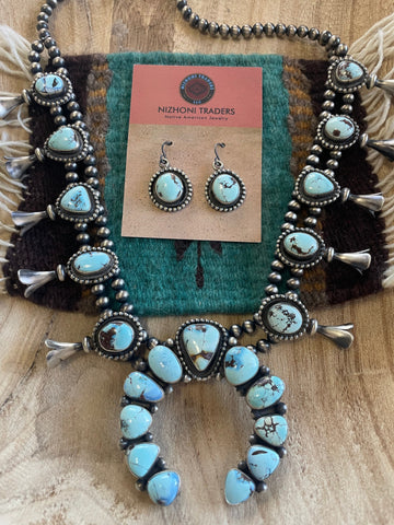 "Navajo Golden Hills Turquoise Squash Blossom Set - B. Johnson Design"