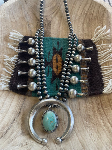 Stunning Navajo Turquoise Squash Blossom Necklace | Sterling Silver