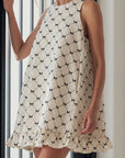 Bow Pearl Buttoned Back Mini Dress